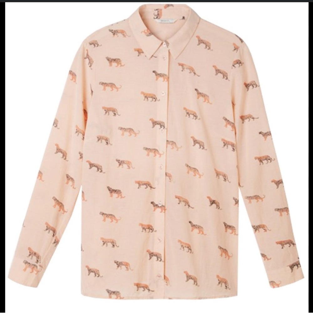 Sandwich_ Tiger Print Peachy Cream Button-Down shirt
